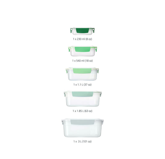 Joseph Joseph Nest Lock, 5-piece plastic kitchen food storage container set with lids, leakproof, airtight, space-saving, BPA-free - Sage Green