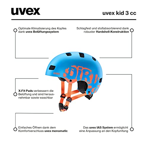 uvex kid 3 cc - sturdy bike helmet for kids - individual size adjustment - optimized ventilation - blue matte - 51-55 cm