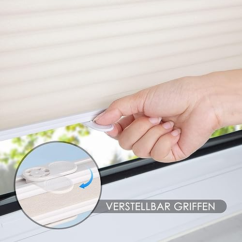 BelleMax Pleated Blind without drilling clamp fix, Beige 130x65cm (LxW), Easyfix translucent privacy and sun protection, blinds pleated roller with clamping bracket, folding blind for windows & doors.