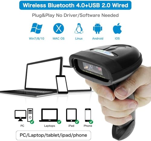 NETUM NT-1228BC Bluetooth CCD Barcode Scanner Handheld Wireless 1D Bar Codes Imager for Mobile Payment Computer Screen Scan Supports IOS & Android