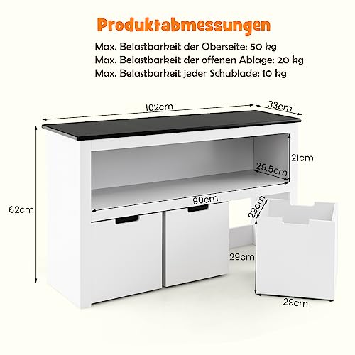 DREAMADE Kids Bookshelf Toy Cabinet with 3 Drawers on Wheels, Toy Storage for Kids, Toy Organizer Toy Shelf for Children's Room Living Room, 102x33x62cm (Black Top)