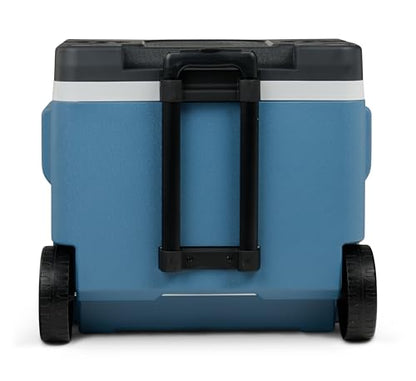 IGLOO IP42 Roller Passive Cooler 42 L, ice blue thermobox with wheels and telescopic handle, cooler for leisure, work, and camping.