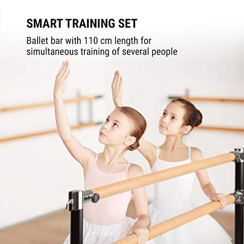 Klarfit Ballet Barre, Free-standing ballet barre for home, barre, dance pole for ballet, movement training & stretching, mobile ballet barre, steel pipes with wood look, 2x38mm Ø, 110x113cm, black