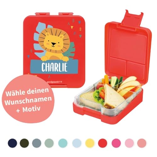 Well-labeled - Personalized lunch box with name - Microwave and dishwasher safe. Perfect for kids. Design of your choice. Color: Red