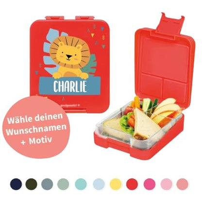 Well-labeled - Personalized lunch box with name - Microwave and dishwasher safe. Perfect for kids. Design of your choice. Color: Red