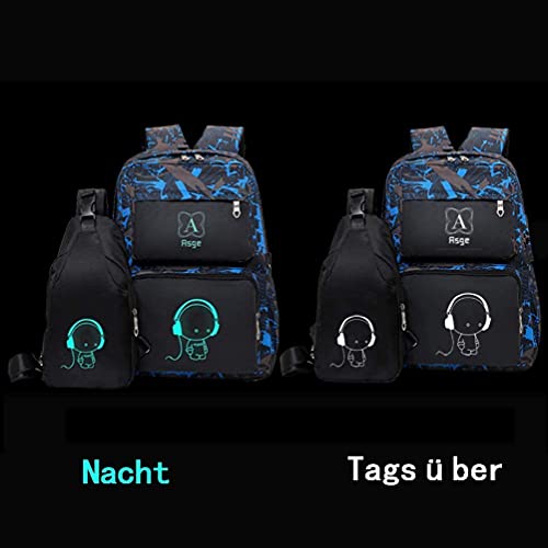 Asge school backpack for boys and girls - Waterproof backpack for teenagers, reflective, large, for school and outdoor camping, including shoulder bags set.