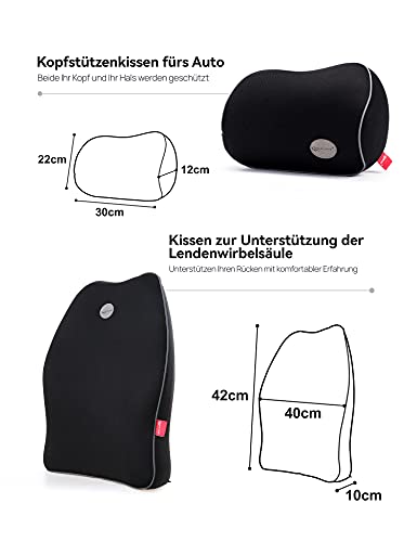 Travel Ease back cushion and neck pillow for car/vehicle Memory foam Orthopedic Design Car Seat Cushion for back pain relief (Black)