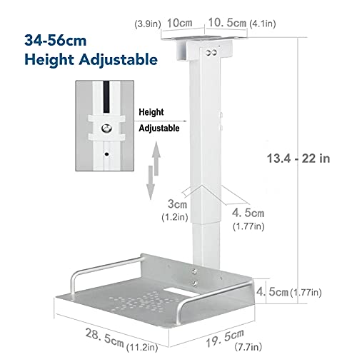 Rough Universal Projector Mount for Ceiling/Wall, Capacity 1.5kg - Tray 24×20 cm - Adjustable 34-56cm, Cable Management, Aluminum + Stainless Steel, For Projectors, Video Conferencing Cameras, Routers