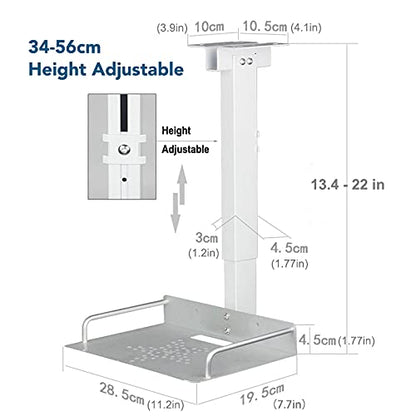 Rough Universal Projector Mount for Ceiling/Wall, Capacity 1.5kg - Tray 24×20 cm - Adjustable 34-56cm, Cable Management, Aluminum + Stainless Steel, For Projectors, Video Conferencing Cameras, Routers