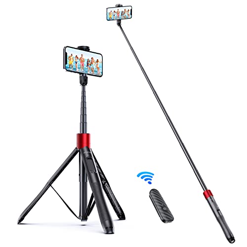 ATUMTEK Selfie Stick 150CM 3 in 1 Selfie Stick Bluetooth Telescopic Selfie Stick Tripod with Detachable Remote Phone Tripod for iPhone 13 Pro Max, Samsung, and other smartphones Red