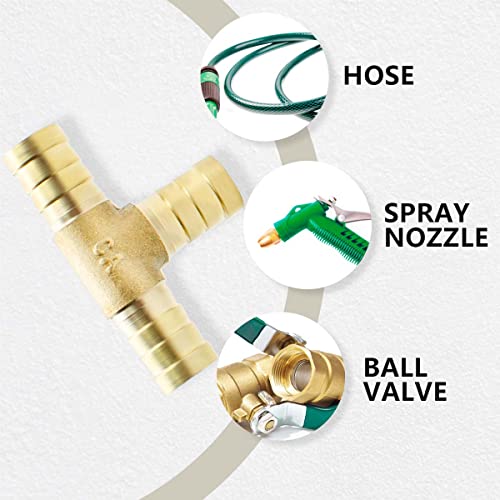 Bwintech 6 Piece Hose Connectors, 16mm 3-Way T Connector, Brass Connection with 18 clamps.