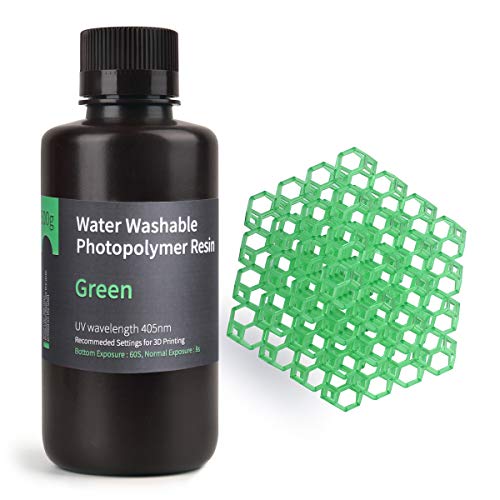 ELEGOO Water Washable 3D Printer Resin LCD UV Curing Resin 405nm Photopolymer Resin for LCD 3D Printing Clear Green 500g
