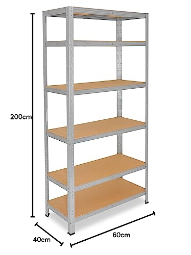 shelfplaza® 200x60x40cm Home Heavy Duty Shelf galvanized/metal shelf with 6 shelves/basement shelf metal, garage shelf, workshop shelf or shelf storage shelf/boltless shelf metal with 145kg load capacity.