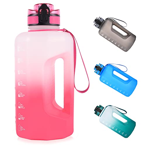 GEMFUL Sports Water Bottle 2.2 Liters Large Gym Training Bottle with Handle BPA Free with Time Markings for Fitness Yoga Camping