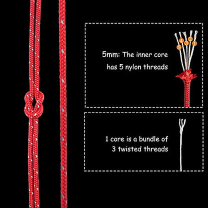 HIKIMAN 50m reflective guyline, sturdy braided nylon camping rope with aluminum tensioner, adjuster, tent accessory for outdoor travel, hiking, backpacking, and water activities.