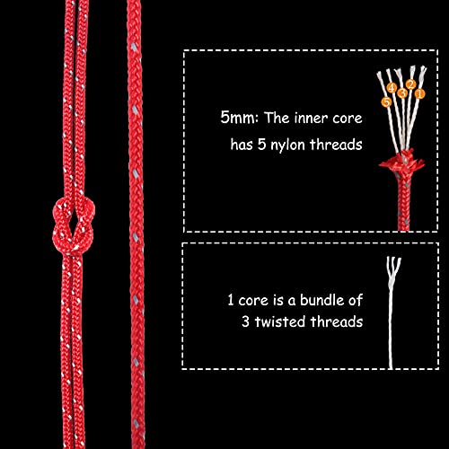 HIKIMAN 50m reflective guyline, sturdy braided nylon camping rope with aluminum tensioner, adjuster, tent accessory for outdoor travel, hiking, backpacking, and water activities.