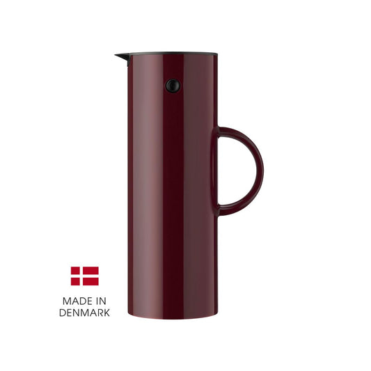 Stelton EM77 Insulated Jug - Double-walled jug for hot/cold drinks - Tea & coffee pot with glass insert, magnetic closure, screw lid, vintage design - 1 liter, Berry