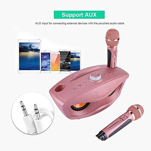 Portable karaoke machine, wireless Bluetooth speaker with 2 microphones Home karaoke party set for family home. Supports AUX TF card U disk FM radio. For children.