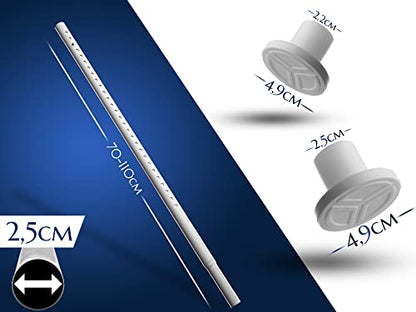 MEISENBERG no-drill shower curtain rod 70-110cm, Ø25mm White Extendable telescopic rod for clamping - wardrobe rod shower rod & clothes rod - for your wardrobe and shower