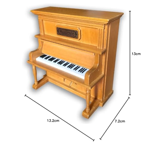 BinkeGG Brown Music Box Wooden Upright Piano Wind-Up Musical Toy with Sankyo Music Mechanism (Option 60 Melodies) (Rock a Bye Baby)