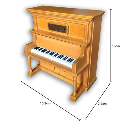 BinkeGG Brown Music Box Wooden Upright Piano Wind-Up Musical Toy with Sankyo Music Mechanism (Option 60 Melodies) (Rock a Bye Baby)