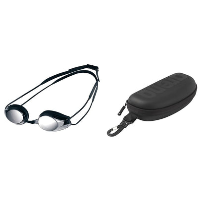 ARENA Tracks Mirror Anti-Fog Competition Swim Goggles Unisex for Adults & Swim Goggle Case, Goggle Case Hardcase, Goggle Case Hard Shell, Black