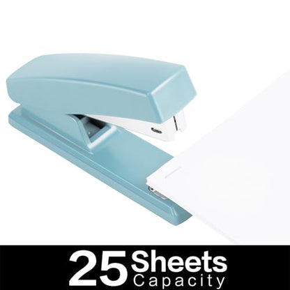 Desktop stapler with 640 staples, office stapler, 25 sheet capacity, blue.