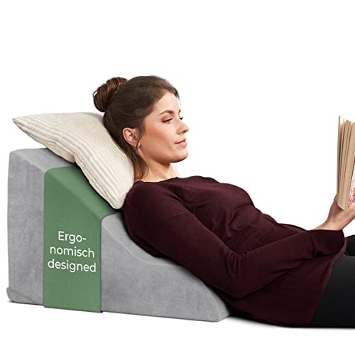 Reading pillow for bed and sofa, Comfortable back pillow with memory foam, Reflux pillow usable as a wedge pillow bed, Bed pillow backrest or headboard, Cozy bed wedge as a pleasant back support.