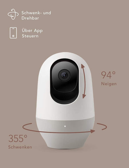 Nooie baby monitor, 360 baby camera WiFi, baby monitor with camera and mobile app, 1080P HD night vision, AI tracking, two-way audio, compatible with Alexa, and 2.4Ghz WiFi.