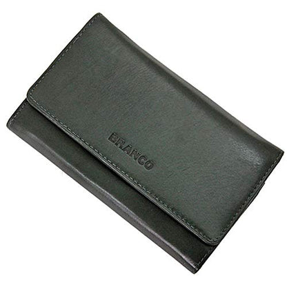 Women's long wallet made of leather with snap closure. Ideal for storing money and cards. (Green)