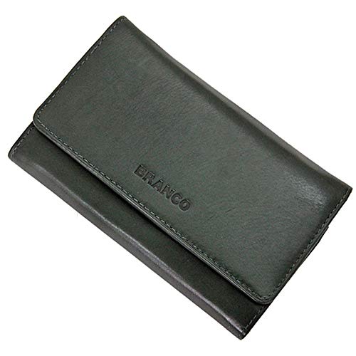Women's long wallet made of leather with snap closure. Ideal for storing money and cards. (Green)