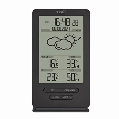 TFA Dostmann Digital Wireless Weather Station with Outdoor Sensor, 35.1162.10, Indoor and Outdoor Climate, with Transmitter, Weather Forecast, including Radio Clock, Temperature/Humidity, Amazon Exclusive, Gray