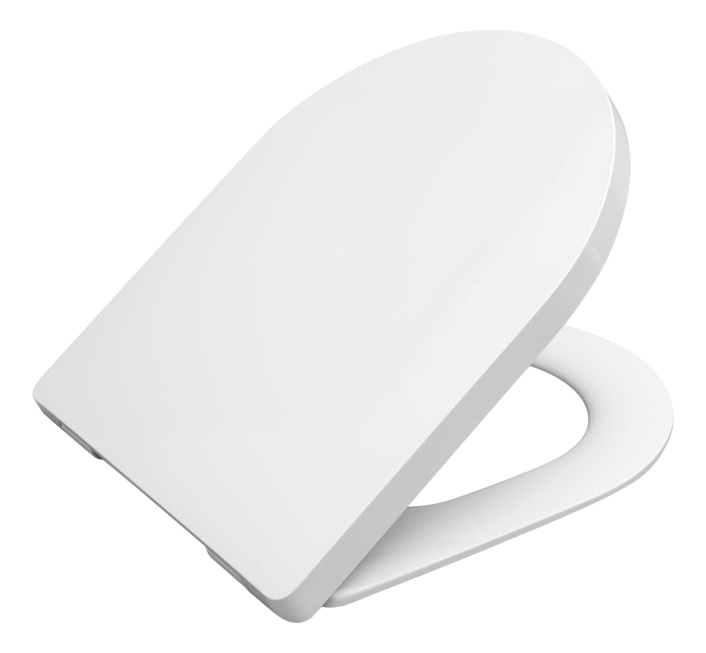 aquaSu® toilet seat with automatic closing mechanism Cubeno in D-shape, white, antibacterial Duroplast toilet seat removable, toilet seat with stainless steel hinges, toilet lid sandwich shape overlapping, 40330 6