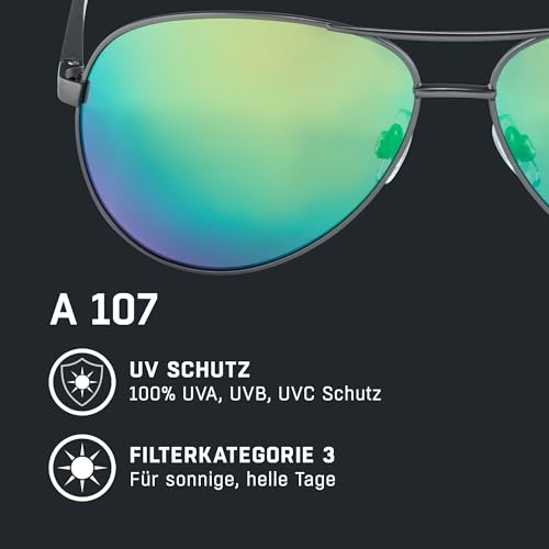 ALPINA A 107 - Mirrored and shatterproof sunglasses with 100% UV protection for adults, gun matte, One Size