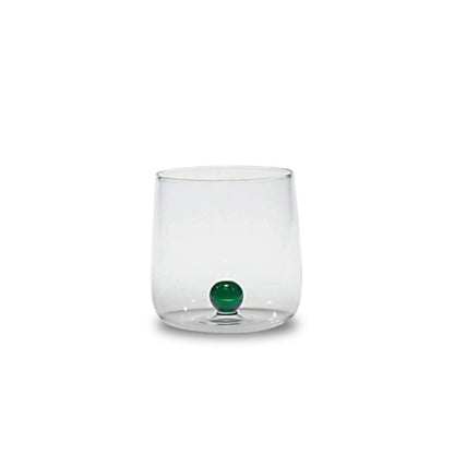 Saffron Bilia Tumbler Set 6 water glasses clear with ball in 6 different colors.