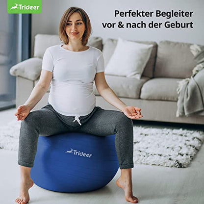 Trideer Thick Exercise Ball, Anti-Burst Pilates Ball, 45-85 cm yoga ball for balance, yoga as fitness equipment and balance chair in gym-home-office (L (58-65cm), ocean blue)