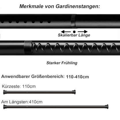 GOLDION curtain rod Multifunctional telescopic rod without drilling 110-410cm Matte Black Extendable Clamp Curtain Rod - Extra Long Telescopic Rod - for room divider, curtain and balcony