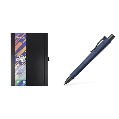 Westcott notebook A4 squared | 192 pages in elegant hardcover binding & Faber-Castell 241189 - Ballpoint pen Poly Ball, urban navy blue, 1 piece, with replaceable refill, document proof