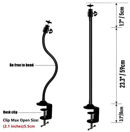Webcam mount with clamp holder compatible with Razer Kiyo, Kiyo Pro, Kiyo X webcams.