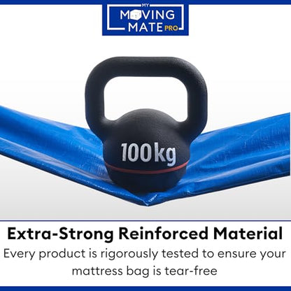 Double Size Mattress Bag for Moving and Storage with 8 Handles and Zip - Tarp Plastic Mattress Cover for Moving and Storage - Professional Grade Mattress Bag for Double Beds.