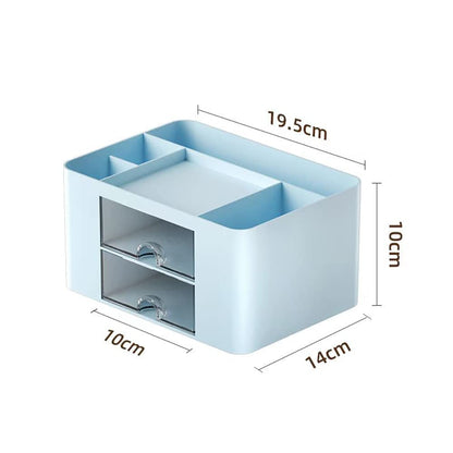 Creative & simple desk organizer, 6 compartments, plastic desk organizer with drawer, multifunctional desk organizer, pencil holder for school, office, home (Blue)