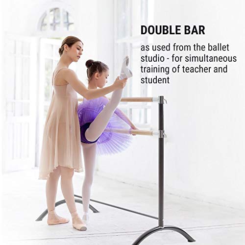 Klarfit Ballet Barre, Free-standing ballet barre for home, barre, dance pole for ballet, movement training & stretching, mobile ballet barre, steel pipes with wood look, 2x38mm Ø, 110x113cm, black