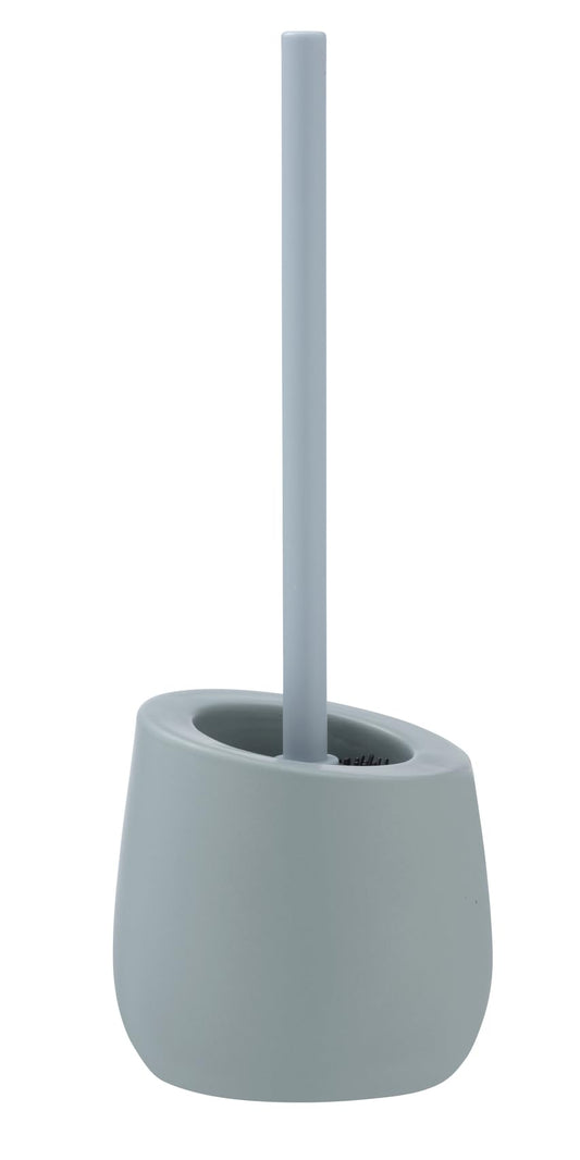 WENKO toilet brush set Mod. Badi, high-quality ceramic bathroom accessory with matte surface, includes toilet brush with Ø 7.5 cm black silicone brush head with non-stick effect, Ø 13.5 x 38 cm, blue-gray.