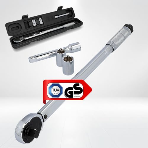 UNITEC torque wrench, adjustable from 40 to 210 Nm, 1/2" square drive, with sockets 17/19 mm and extension, silver