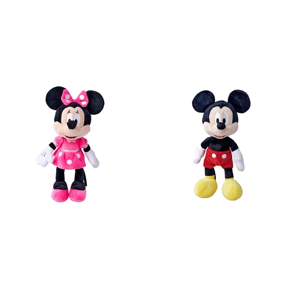 Simba 6315870227 - Disney Minnie Mouse, 25cm plush toy in a pink dress & 6315870225 - Disney Mickey Mouse, 25cm plush toy, cuddly toy, Mickey Mouse, from the first months of life