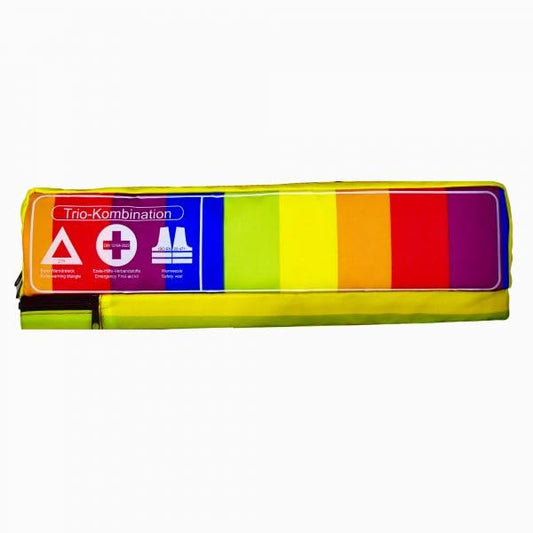 VZL vehicle accessories combo bag first aid kit for cars 2025 approved by TÜV, including warning triangle and safety vests - car first aid kit including first aid set for cars 2025 (colorful)