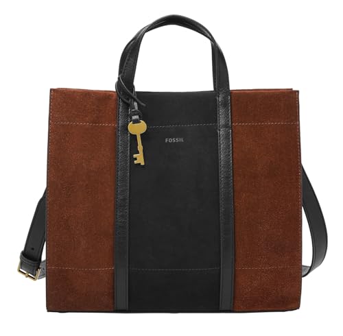 Fossil women's bag Carmen, suede/eco leather, polyurethane detailing, shopper brown/black 30.81 cm L x 12.07 cm W x 26.37 cm H ZB1362199