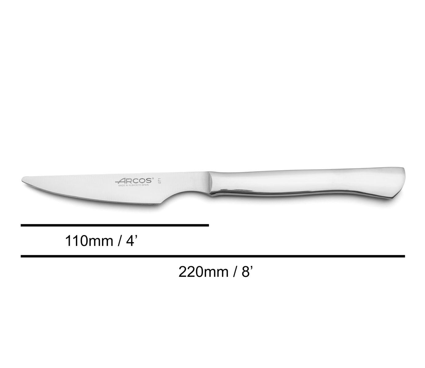 Arcos 378200 Table Knife - Set of 6 Steak Knives (6 knives) - Monoblock made from single piece stainless steel in silver color.