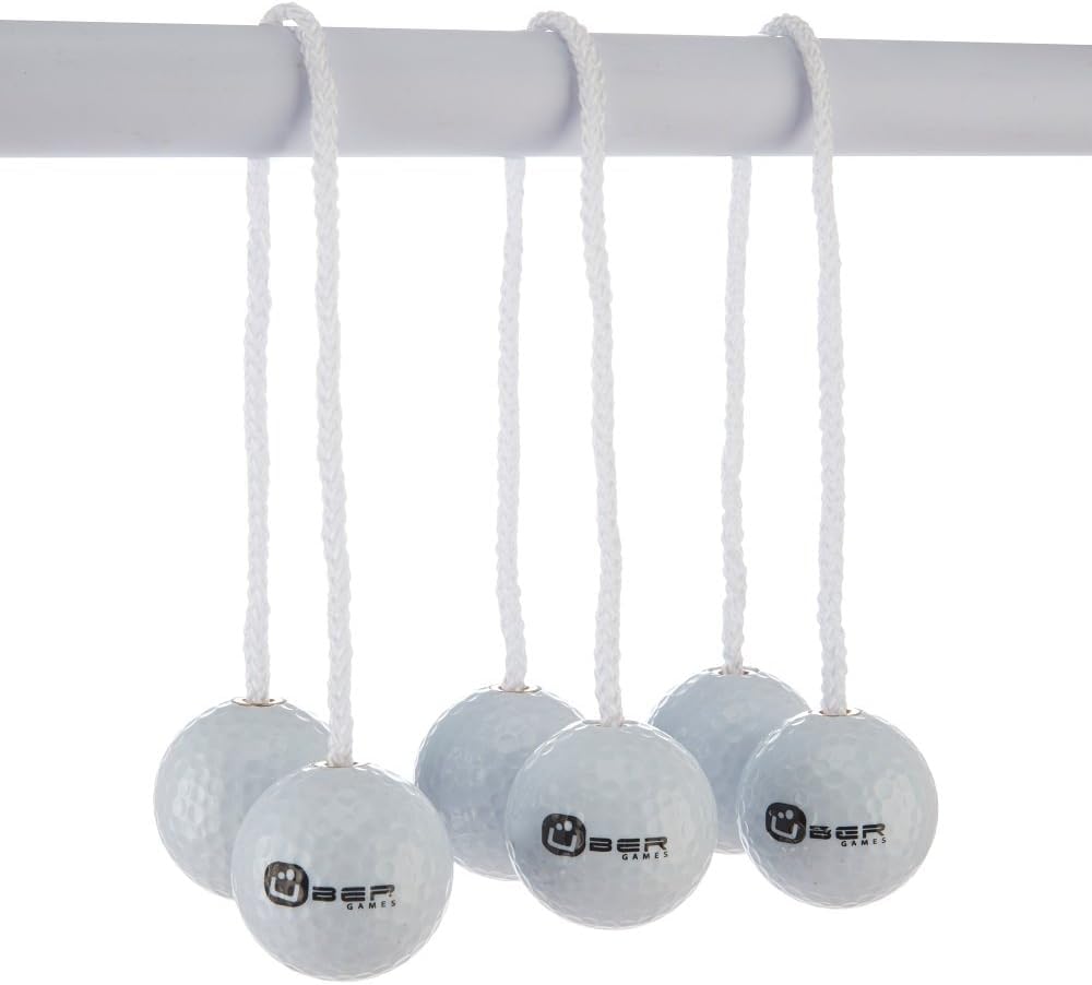 New for 2024, Ubergames upgrades Ladder Golf game with pro set, real golf balls, solid wood construction, strong & stable (Black/White).