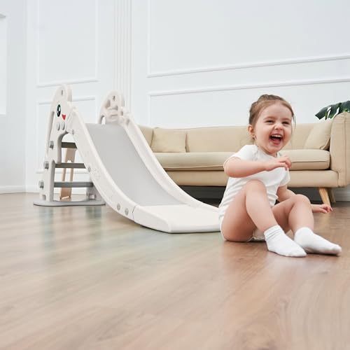 Baby Vivo Children's Slide Toddler Slide Garden Slide Plastic Dolphin with rounded corners & edges for Indoor & Outdoor in White